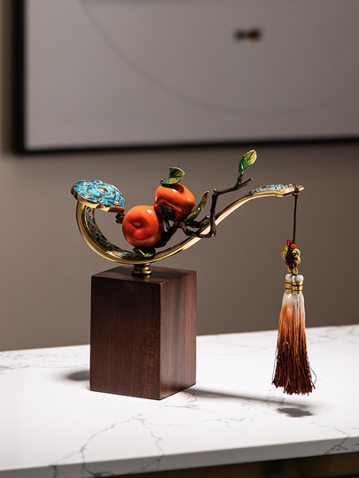 New Chinese-Style Brass Ornament with Persimmon and Gourd Design, Symbolizing Good Fortune and Success, Suitable for Office Desks, Bosses' Desks, Housewarming, and Business Openings