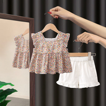 Girl set 2021 summer new foreign style Net red fashionable children childrens summer 3-year-old female baby two-piece set