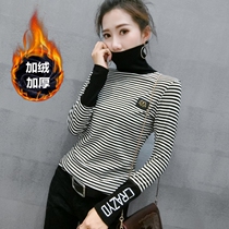 Europe station 2020 autumn and winter new long-sleeved t-shirt slim fit wild high collar plus velvet base shirt womens tight top tide