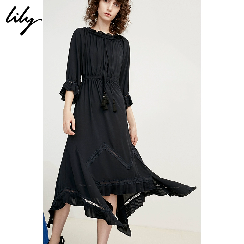 [Ole đặc biệt] Lily phụ nữ ăn mặc bất thường ren khâu áo dài - Váy eo cao