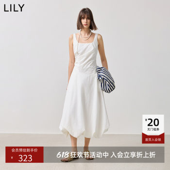 Lily ພາກຮຽນ spring ໃຫມ່ຂອງແມ່ຍິງຝຣັ່ງຄໍເປັນສີ່ຫຼ່ຽມບານລູນ skirt suspender dress