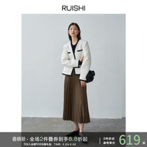 RUISHI Richter Heavy-pound texture wool coarse flowers elegant and fragrant wind jacket female short-style blouses spring and autumn