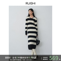 RUISHI Machine Washable Wool Upper Body Sheet People Lidowne Classic Striped Knit Dress Woman Spring Autumn