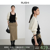 RUISHI Times High Support Wool Blend Solid Gallows College Wind Soft Knit Cape Cardigan Hooded Jacket Woman Autumn