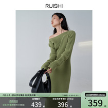 RUISHI Richter Three-dimensional Pit Strips Wool Blend of Lazy Wind and Shoulder Knitted Dress Womens Knitted Cardigan Blouse