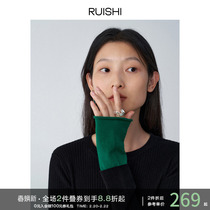 RUISHI Richter High Support Skin Trendy with Sexual Lace cuff splicing Coloured blouses for the undershirt Womens autumn