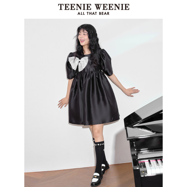 TeenieWeenie Bear Ole Summer ແອວສູງ Bow Puff Skirt ຫວານເຢັນຊຸດກະໂປງສີດໍາເລັກນ້ອຍ