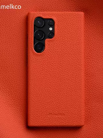 Melkco Textured Orange Leather Galaxy Genuine leather Phone Case for Galaxy S26, and Galaxy S26, Galaxy S25, Galaxy S24, Galaxy S23, Galaxy S22