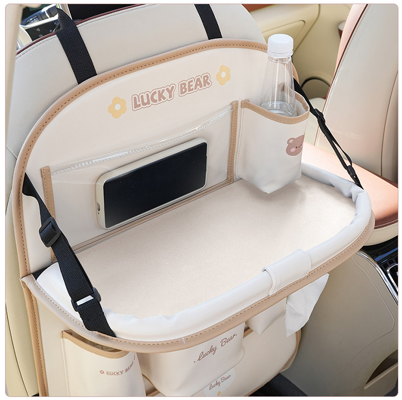 Car Seat Back Storage Hanging Bag Car Storage Box Car Rear Anti-Kick Pad Foldableing Small Table Storage Rack