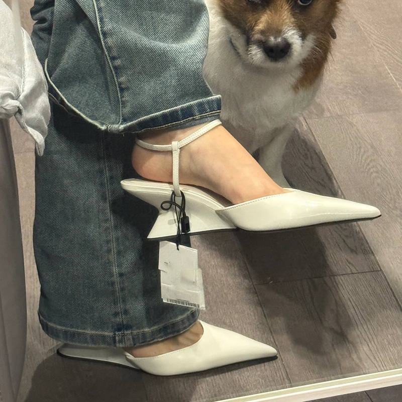 French-Style Pointed Toe Back-Strap Wedge Sandals for Women 2024 Spring and Summer New Versatile Single-Strap Mule High Heels