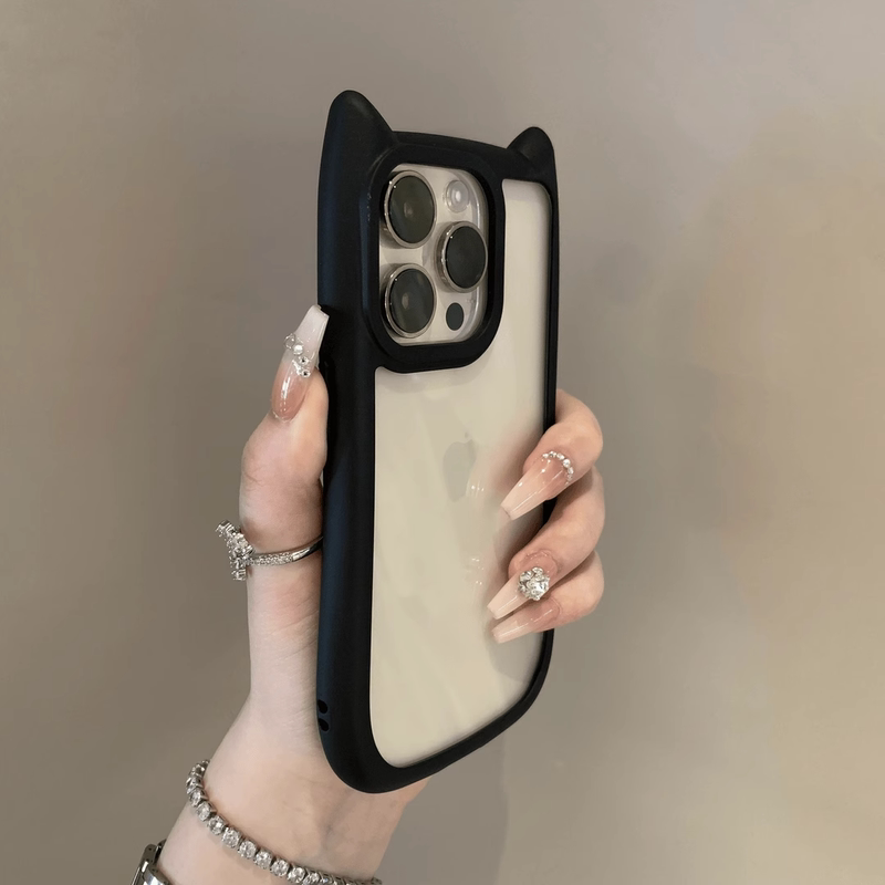 Suitable for Apple 17 Pro Max Phone Case 16Pm Three-Dimensional Cat Ears Transparent Painted iPhone 15 Pro Creative 14Pm Simple 13 Niche 12 Protective Case Anti-Drop 17