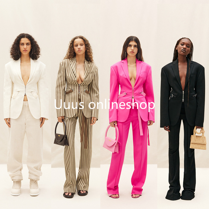 Authentic Jacquemus22 Autumn/Winter Blazer with a Unique Design, Double Zipper, Waist-Cinching, Versatile Long-Sleeve Jacket