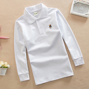 chàng trai mùa thu váy trẻ em dài sleevet áo T-shirt trẻ em bông POLO chàng trai áo cậu bé lớn Hàn Quốc phiên bản của chiếc áo sơ mi dưới màu trắng.
