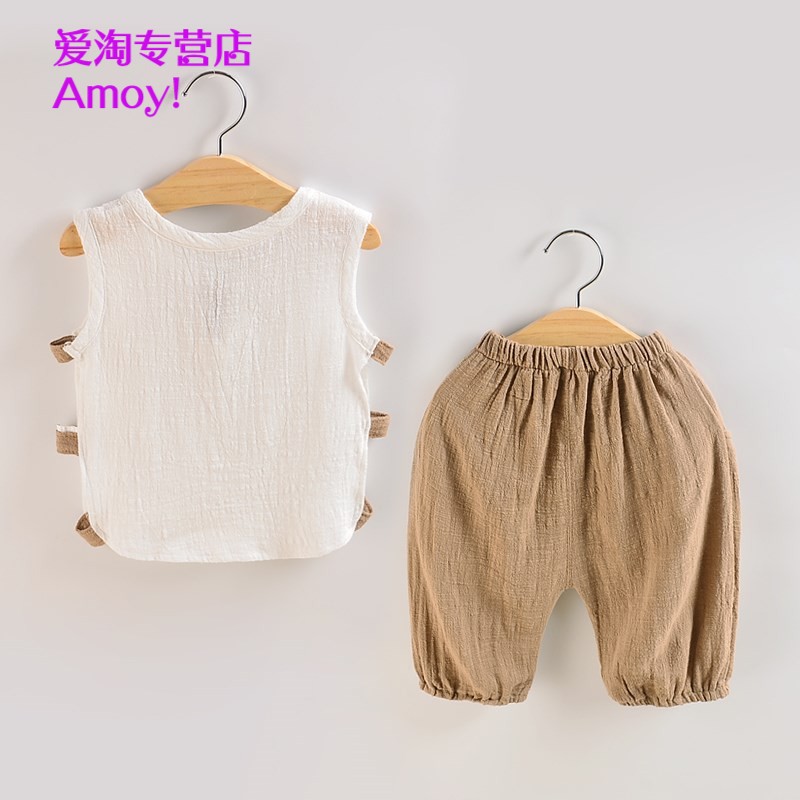 quần short bé trai cotton thiết lập bé nữ vest hai mùa hè bé childrens mới set mùa hè mặc áo không tay.