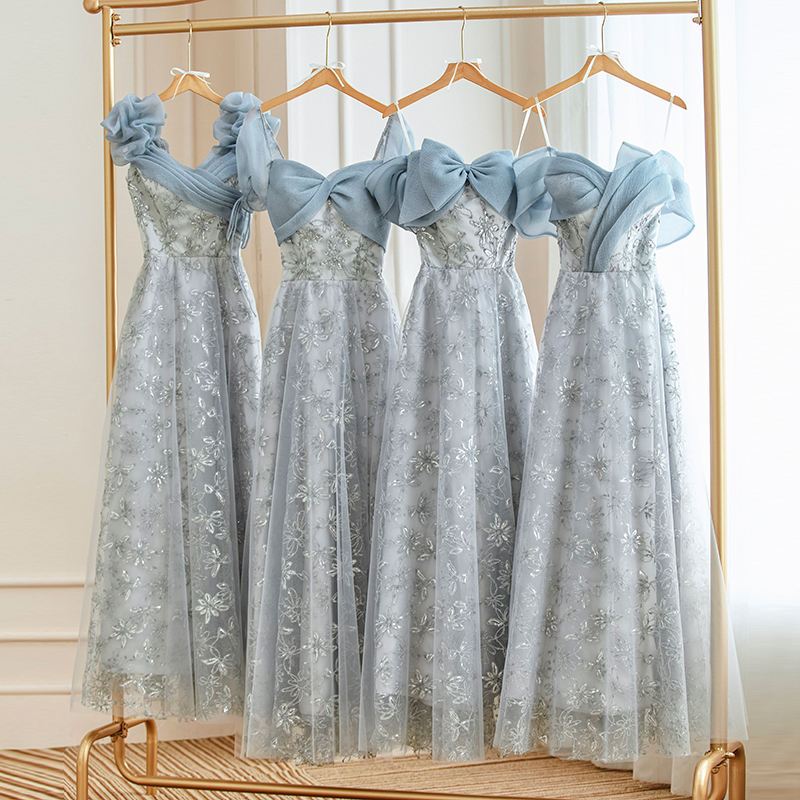 Blue Bridesmaid Dress 2026 New High-End Niche Wedding French Bridesmaid Dress Sister Group Dress Women Can Wear Casually
