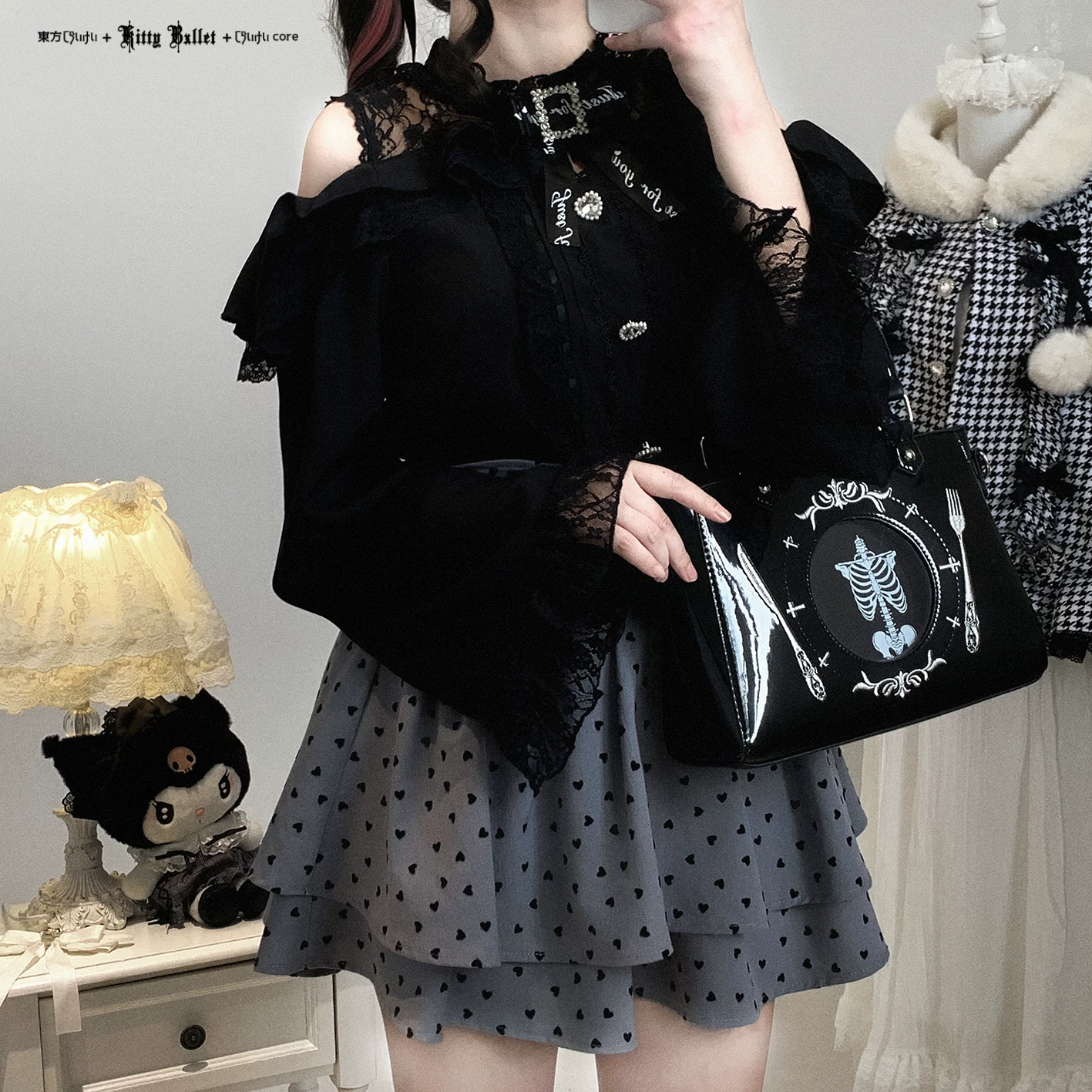 КиттиБелл Ориджинал [Love Lace/Long Sleeve] кружево полупрозрачная маленькая блуза с одним плечом