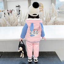 Girl Autumn Winter Dress Ocean Gas Plus Suede Suit A Year Old Woman Baby 2 Cartoon 3 Children Thicken Sweatshirt Winter Three Sets