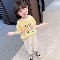 Girls summer clothing short sleeve suit 2022 new 1 year old female baby Summer children 3 ocean gas mesh red and thin two pieces