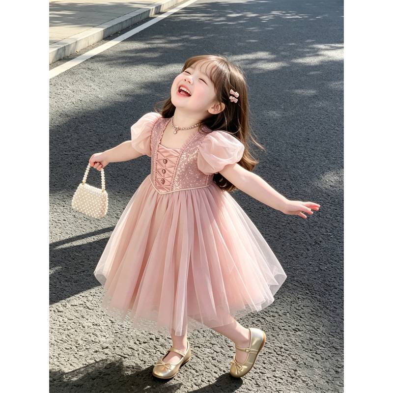 Girls' Summer Dress 2026 New Style Children's Summer Pink Unique and Beautiful Baby Princess Dress