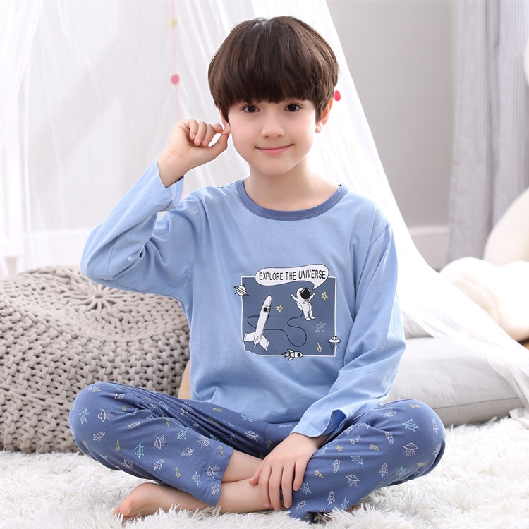 . Trai Pyjama dài tay áo mùa xuân bông cotton và mùa thu đầu mỏng da cậu bé 3 vừa và trẻ em lớn 6 trẻ em phim hoạt hình nhà quần áo mùa hè.