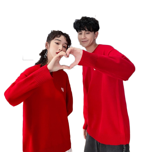 Осенняя демисезонная брендовая парная одежда для влюбленных, красный небольшой дизайнерский трикотажный свитер, оверсайз, свободный крой