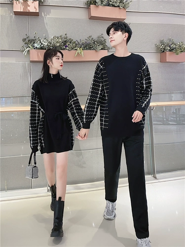 Осенняя демисезонная парная одежда для влюбленных, трикотажный свитер, платье, юбка, французский стиль, в корейском стиле