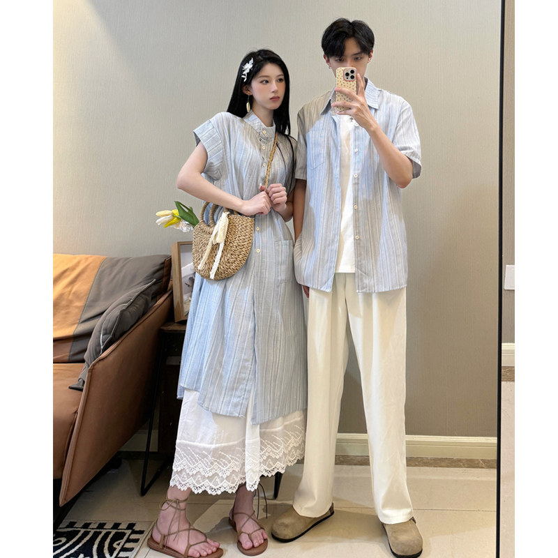 Super Popular Couple Outfits Summer 2026 New Niche Design Short-Sleeved Shirt French Dress Women's One-Piece Dress