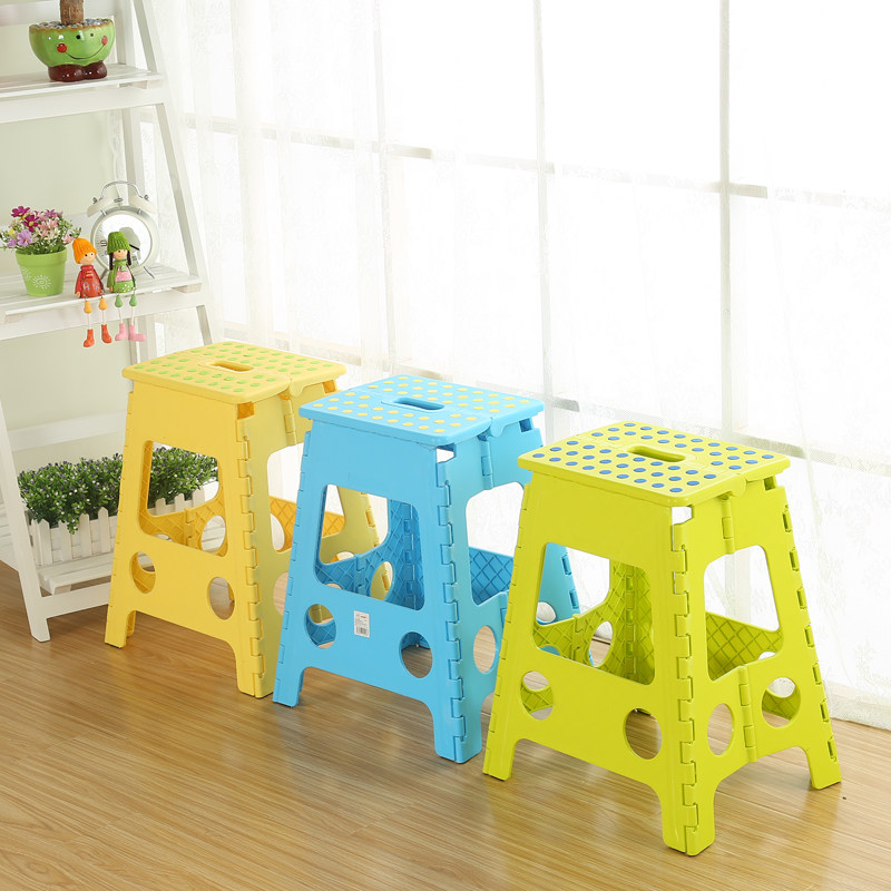 Yingxin large folding stool dining table chair 45CM plastic high stool Adult household simple portable space-saving pedal