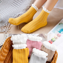 Moon socks autumn postpartum pregnant women cotton socks confinement lace loose socks spring and summer thin mid stockings