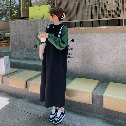 Комплект, сексуальное платье, универсальная длинная толстовка, в корейском стиле