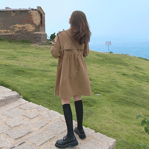 Хаки длинный осенний плащ, куртка, средней длины, французский стиль, в корейском стиле