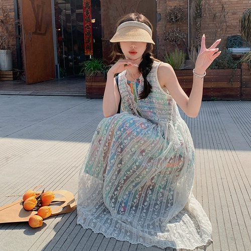 Платье-комбинация, платье, свежая атмосферная юбка, цветочный принт, французский стиль, стиль бохо