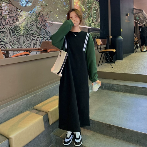 Комплект, сексуальное платье, универсальная длинная толстовка, в корейском стиле