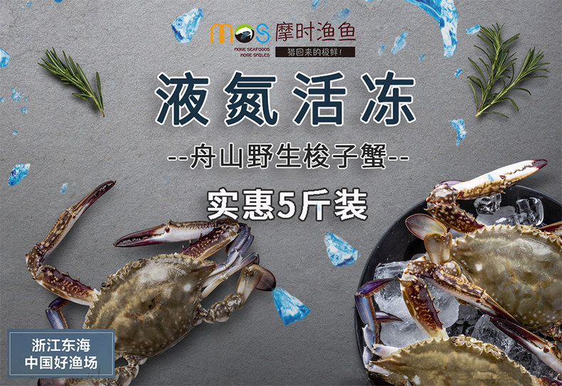 舟山特产梭子蟹 5斤 液氮活冻 单只5两左右 约8只 图1