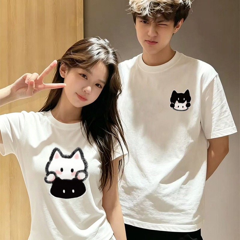 Unique Couple Outfits 2026 New Summer High-End Niche Non-Repetitive Slim Fit Regular Shoulder Short-Sleeve T-Shirt for Women