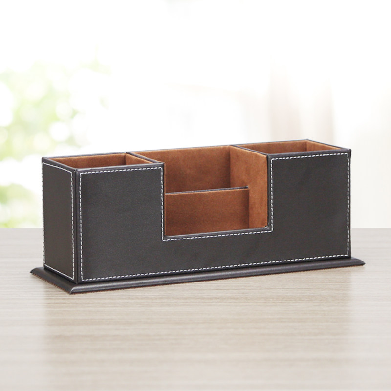 High-end Leather Pen Holder Square Multifunction Desktop Office Supplies Storage Box Creative Fashion Teacher's Festival Gift
