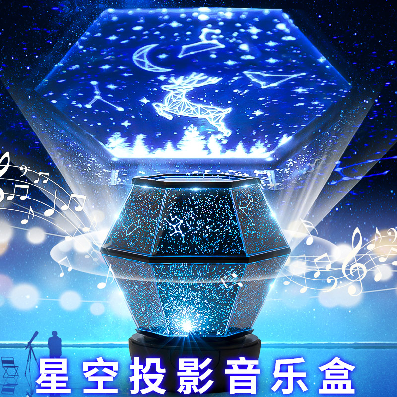 Music Octaonic Box Girls Spin Trojan Horse Crystal Swing Accessories Girl Birthday Present Sky City Starry Sky Projection Light