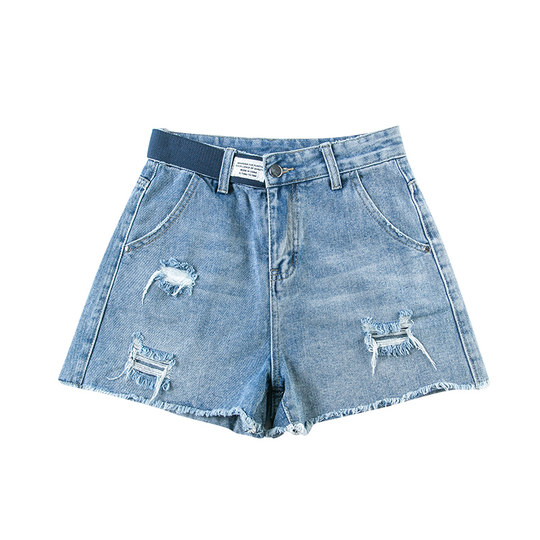 Loose denim shorts women's summer thin wide-leg pants 2025 new high-waist slim raw edge a-line ripped hot pants