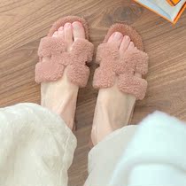 Fashion minimalist upper foot very warm and super good looking female shoes with non-slip flat bottom fur slippers female outwear