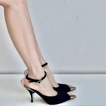 Fairy Wind stars with the same paragraph 2022 new word-band chain metal pointed fine heel high heel sandal