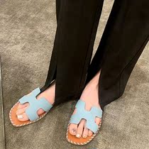 Small crowdstyle Korean version fashion good looking 2022 new one lined with woven rutoe anti-slip flat bottom slippers