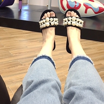 Small crowd to take a good look at the upper foot super-explicit white summer new womens shoes with pearls and toe flat slippers