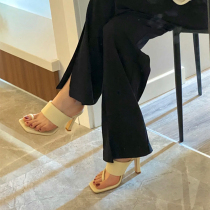 Summer Korean version of the net red Muller slippers female thick-heeled square head cover toe sexy high-heeled fashion ladies wear cool slippers outside