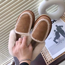 Leather hair integrated bean-bean shoes women winter plus suede small crowdsourced upper foot comfortable and warm non-slip thick bottom snow ground boots