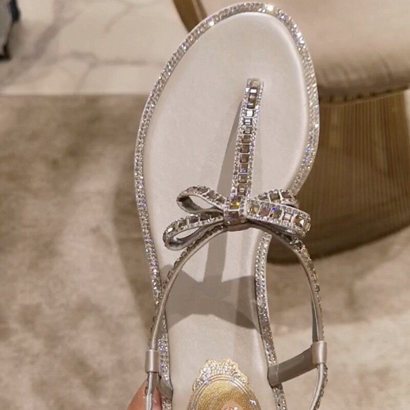 Women's shoes Water drill RC flat bottom sandals style small crowdsourced and good look at the bow tie-toed sandal women