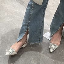 Design sensation niche with personality to take a good look at the 2022 new word-band water drill square buckle coarse heel sandal