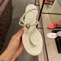 Personality small crowdsourced upper foot overlooking 2021 new clip toe pearl small fragrance sandal sandals slippers