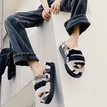 100 hitchhiking heightened and anti-slip 2021 new line of buttoned open toe collage thick bottom fur shoes female outwear