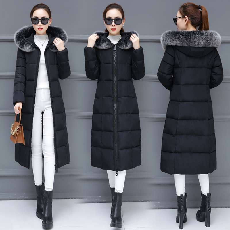 phụ nữ bông 2019 mới dài quá đầu gối xuống bông quần áo qua dày mùa đông Hàn Quốc phiên bản của phụ nữ áo bông
