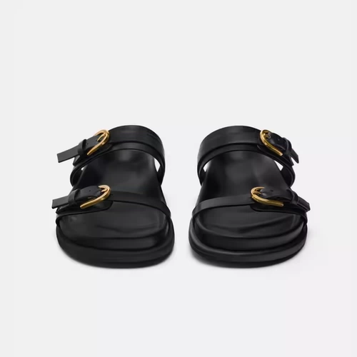 Zara, летний коричневый ремень, пряжка, босоножки с открытыми пальцами ног в английском стиле, мюли, коллекция весна 2025 года, в британском стиле